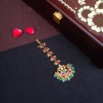 Jadau Kundan Long Tikka with Emerald Bead Drops
