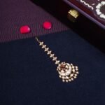 Moissanite Long Tikka with Ruby stone and Pearl Drops