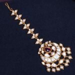 Moissanite Long Tikka with Ruby stone and Pearl Drops - Image 2