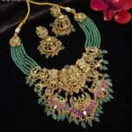 Gold Design Emerald Beads Necklace - Image 2
