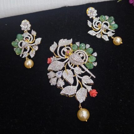 Coral Pendant Set - Diamond Look Parrot Design