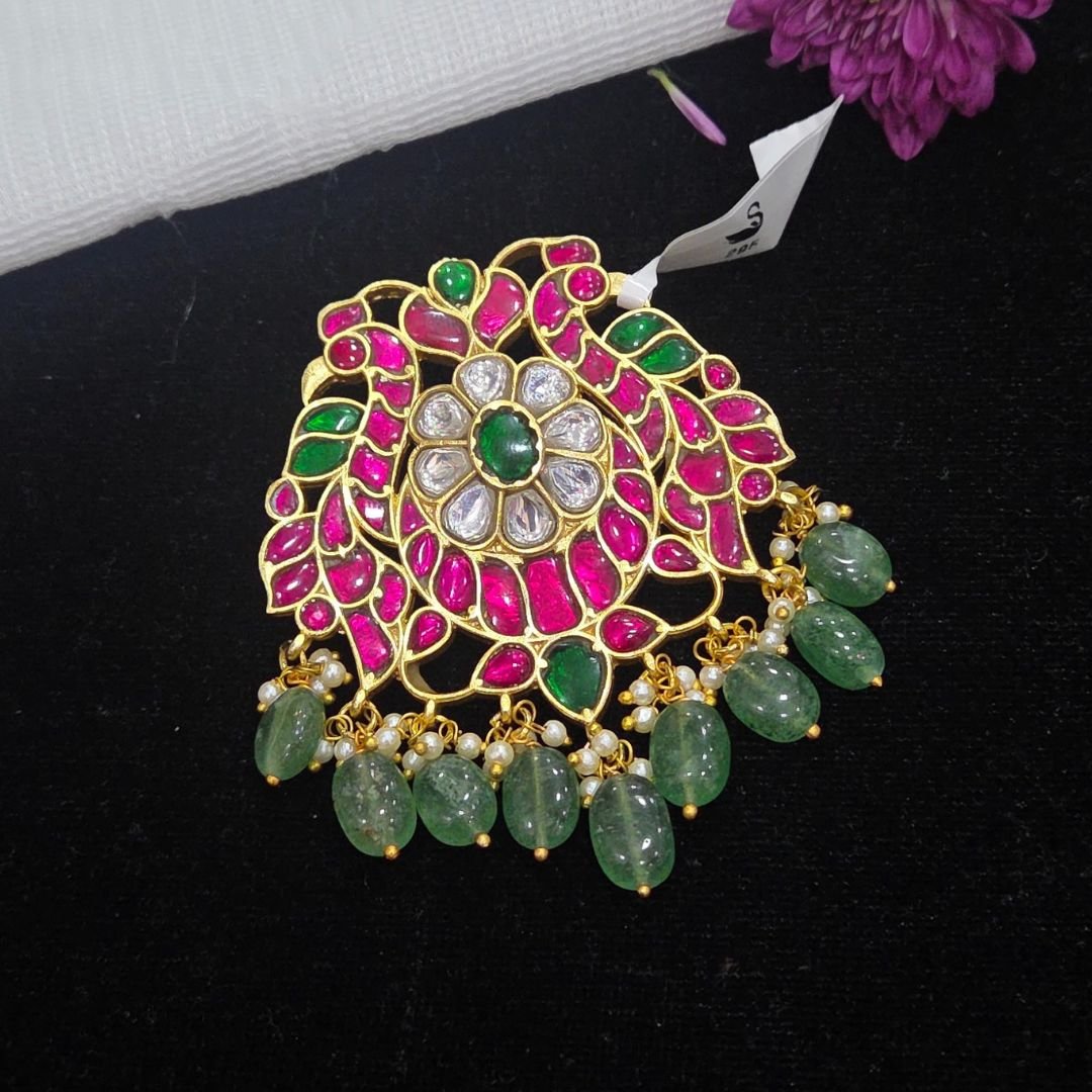 Untitled design (58) Double Peacock Jadau Kundan Pendant with Back Hook - Image 1