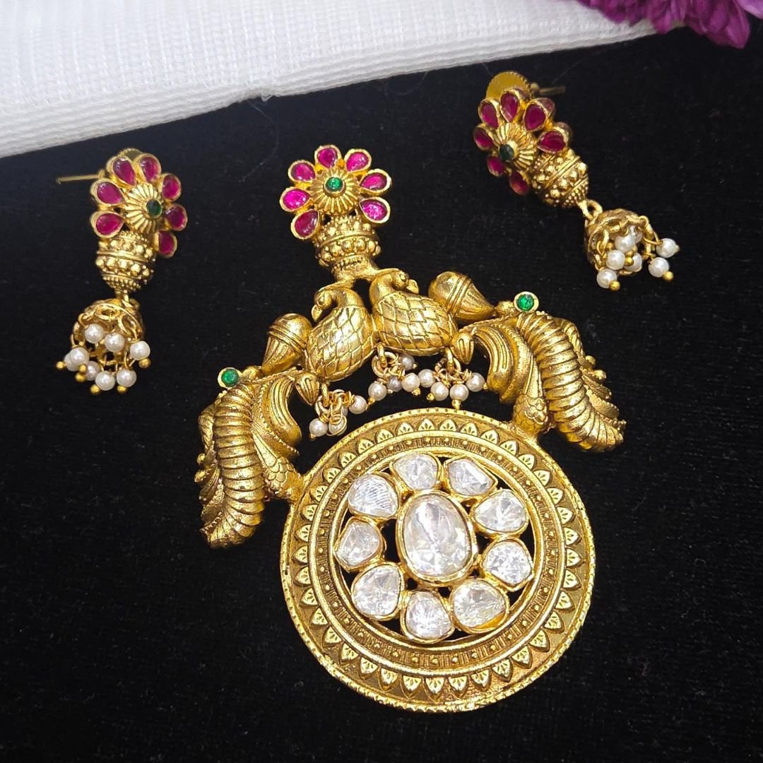 Untitled design (61) Fusion Polki Pendant set - Image 1