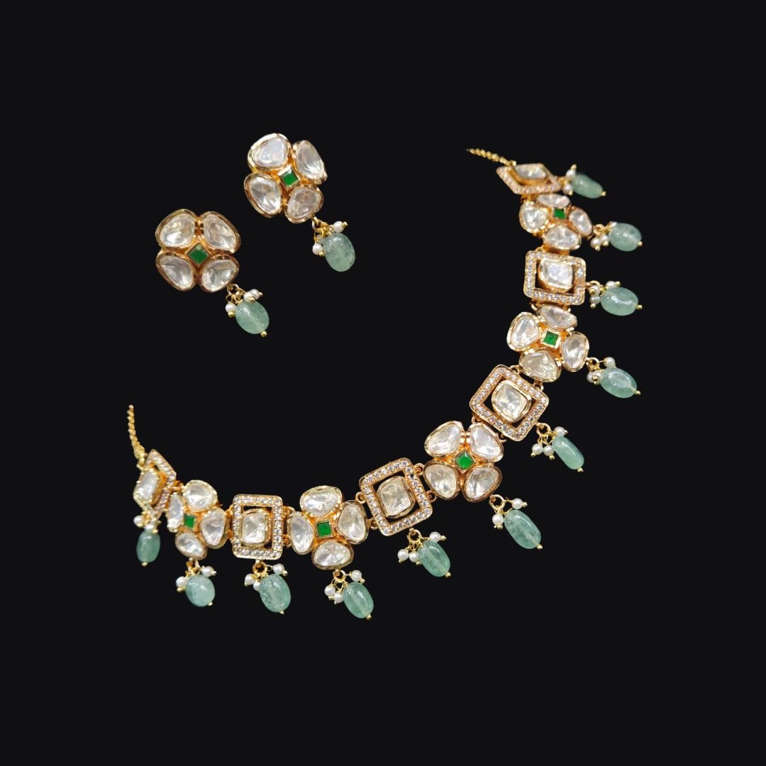 3850 (1) Polki Kundan Short Necklace Set - Image 1