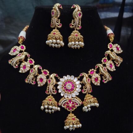 Antique Gold Peacock Choker Set - Necklaces