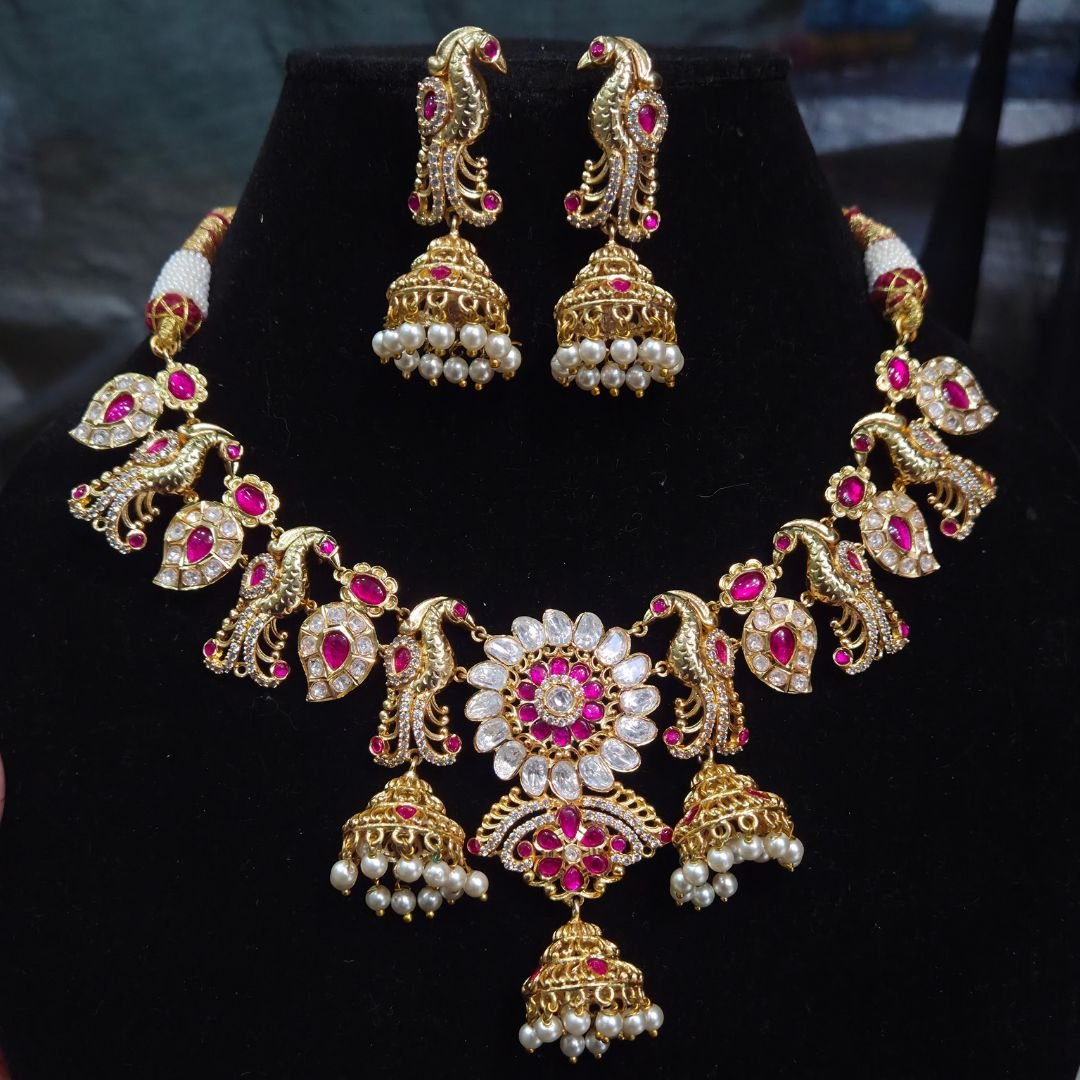 4850 (1) Antique Gold Peacock Choker Set - Necklaces - Image 1