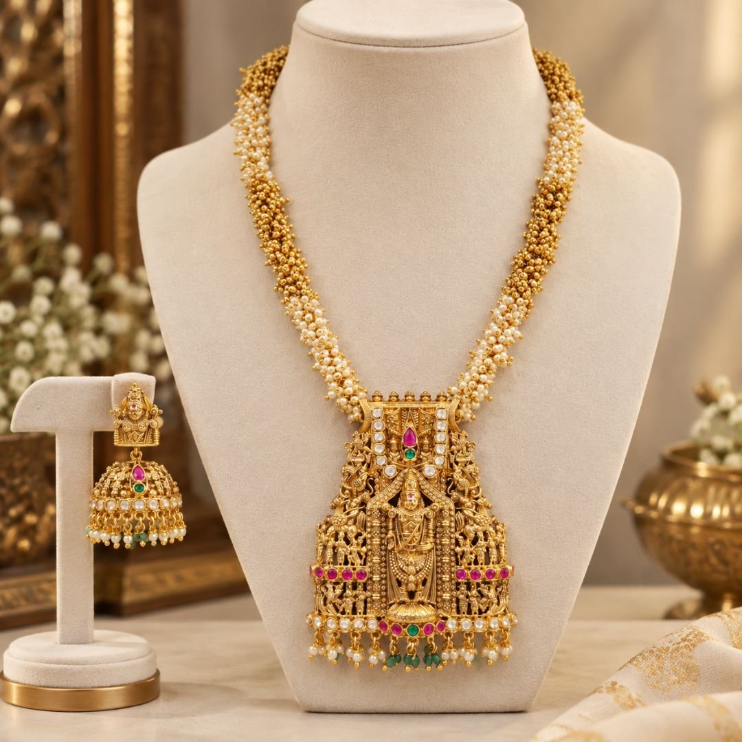 4240 South Indian Temple Style Statement Long Necklace - Image 1