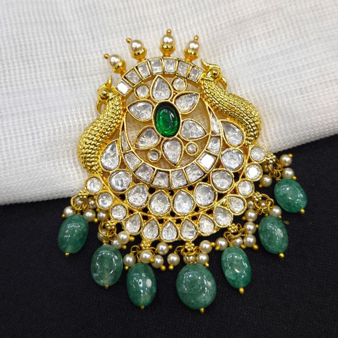 Heritage Twin Peacock Uncut Polki Chandbali Pendant Heritage Twin Peacock Uncut Polki Chandbali Pendant - Image 1