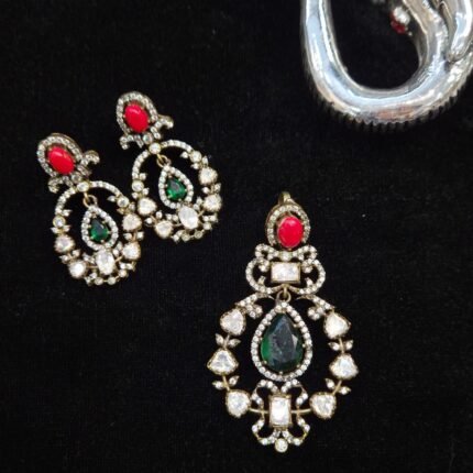 Moissanite Emerald & Coral Pendant Set