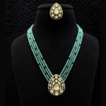 Polki Teardrop Pendant Beaded Long Necklace Set