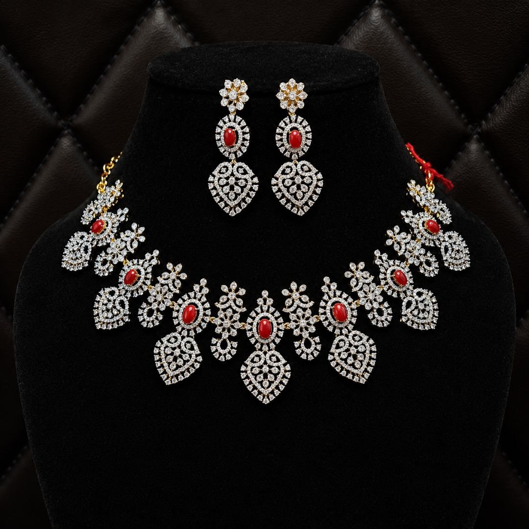 Untitled design - 2026-09-04T081046.460 Diamond (CZ) Filigree Necklace Set - Image 1