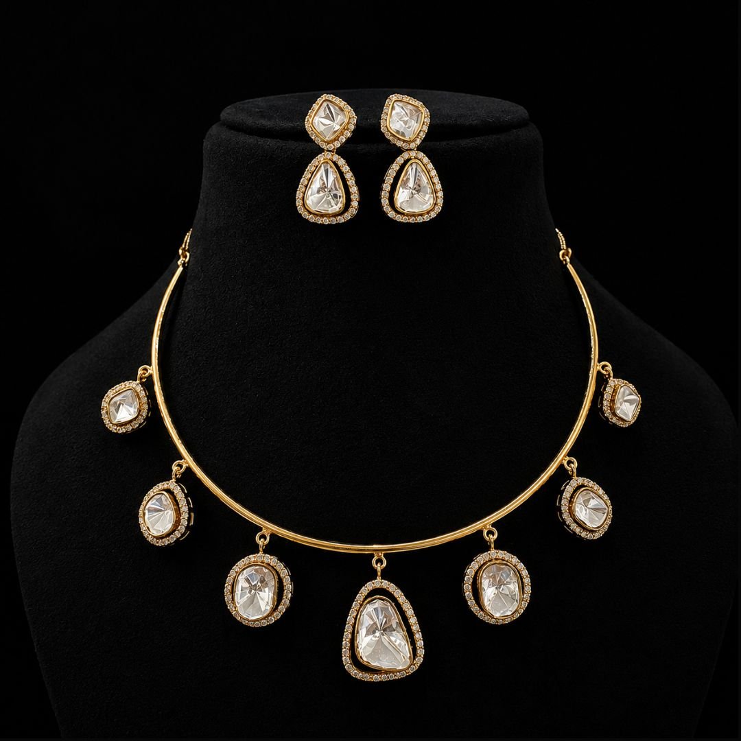 Untitled design - 2026-09-04T082540.823 Polki Minimalist Rigid Wire Hasli Necklace Set - Image 1