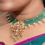 Polki Green Beaded Choker Necklace Set - Image 2