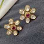 Polki Floral Flower Cluster Stud Earrings - Image 2