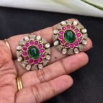 CZ Oval Rosette Stud Earrings