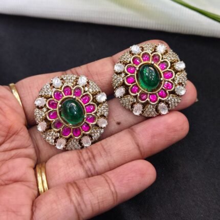 CZ Oval Rosette Stud Earrings
