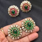 CZ Oval Rosette Stud Earrings - Image 2
