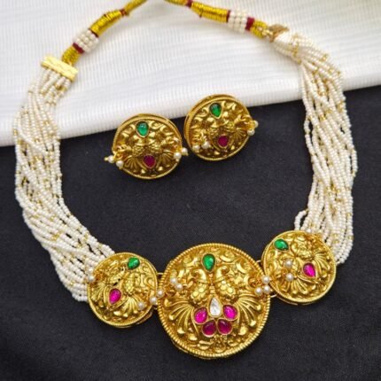 Peacock Nakkashi Multi-Strand Pearl Choker Set