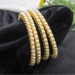 Gold Plated Single-Line Pearl Bangles