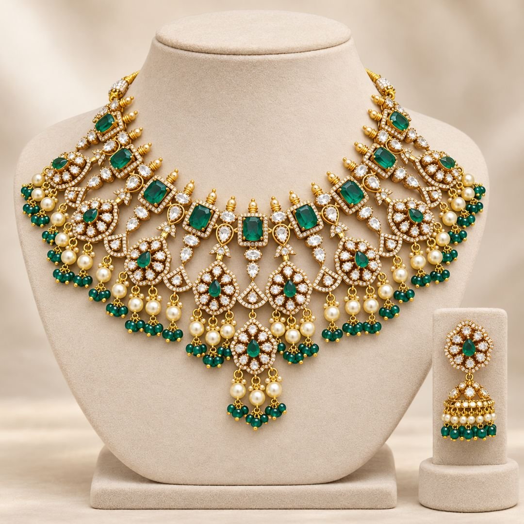 Untitled design - 2026-09-24T140342.700 Grand Bridal Broad Choker Necklace Set - Image 1