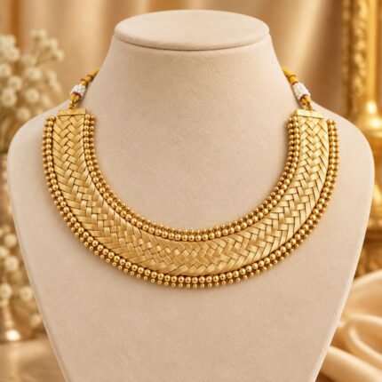 Antique Gold Woven Collar Choker Necklace