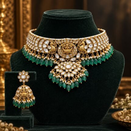 South Indian Temple Style Kundan Statement Broad Choker Set