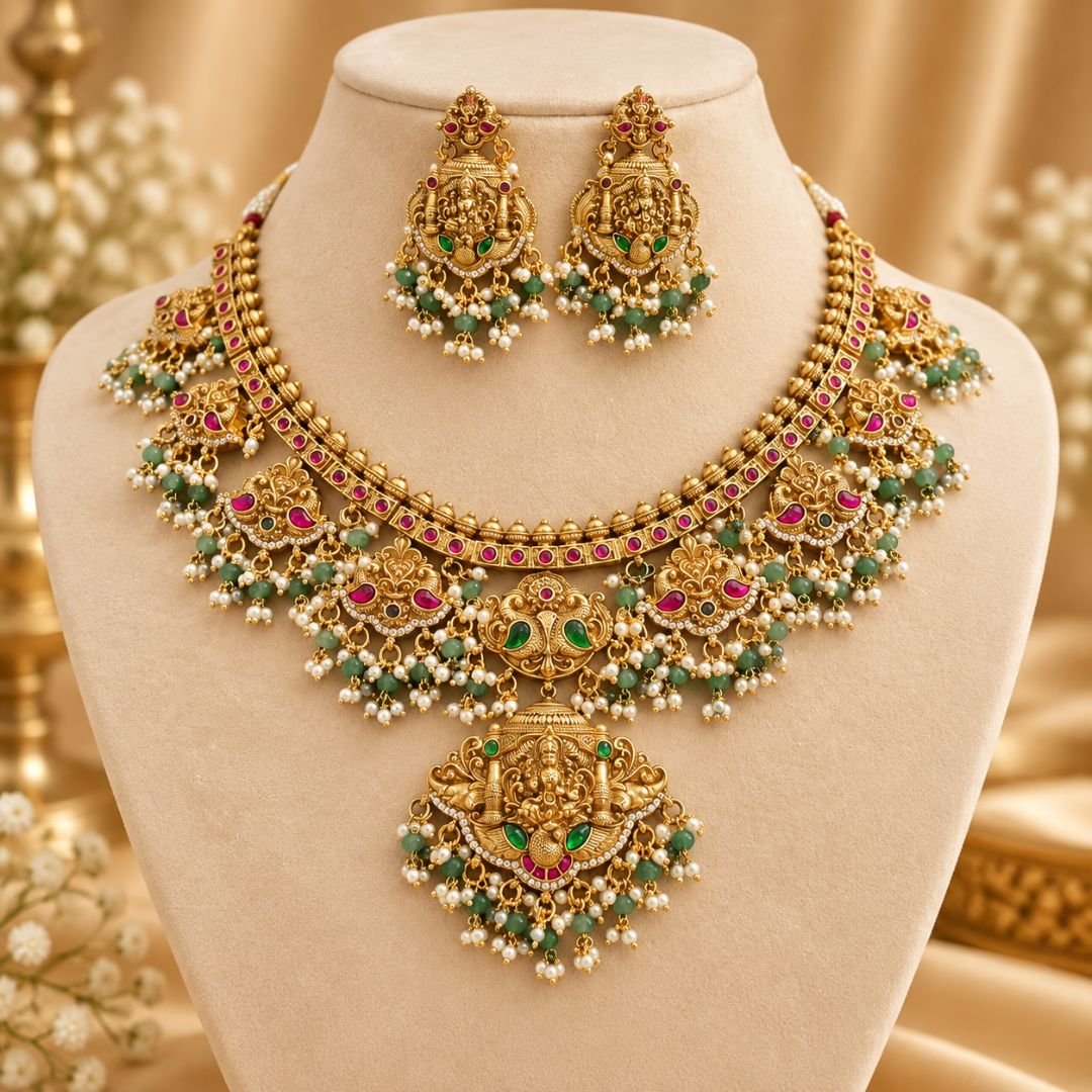 Untitled design - 2026-09-24T151232.963 Antique Peacock Short Necklace Set - Image 1