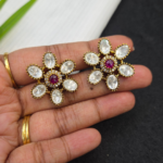 Polki Floral Flower Cluster Stud Earrings