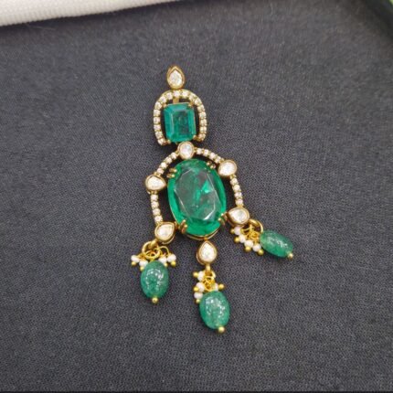 Victorian Dual Emerald Oval Polki Pendant