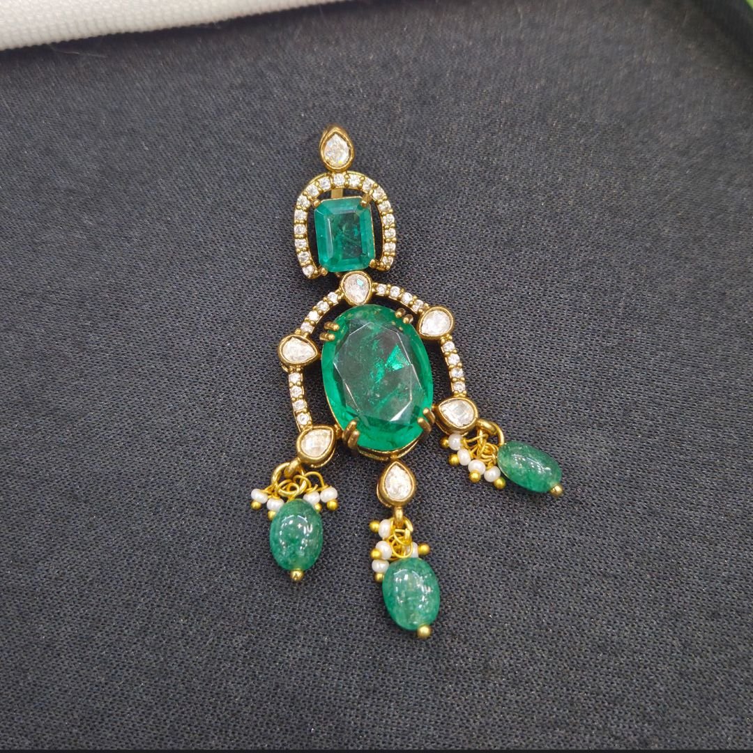 Victorian Dual Emerald Oval Polki Pendant Victorian Dual Emerald Oval Polki Pendant - Image 1