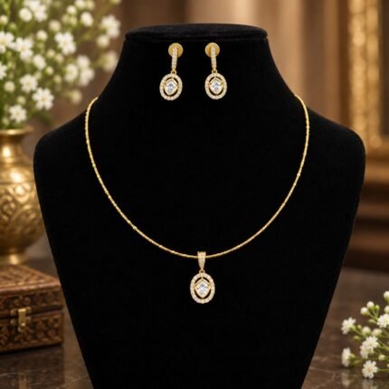 Victorian Oval Solitaire-Look CZ Pendant Set