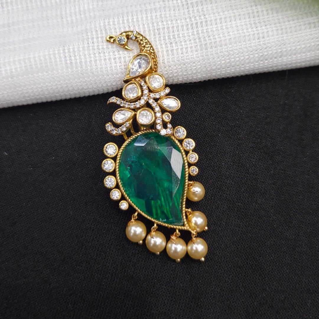 Victorian Peacock Emerald Teardrop Polki Pendant Victorian Peacock Emerald Teardrop Polki Pendant - Image 1