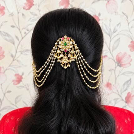 Lotus Motif Multi-Strand Pearl Hair Chain Accessory