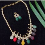 Navratna Carved Gemstone Teardrop Necklace