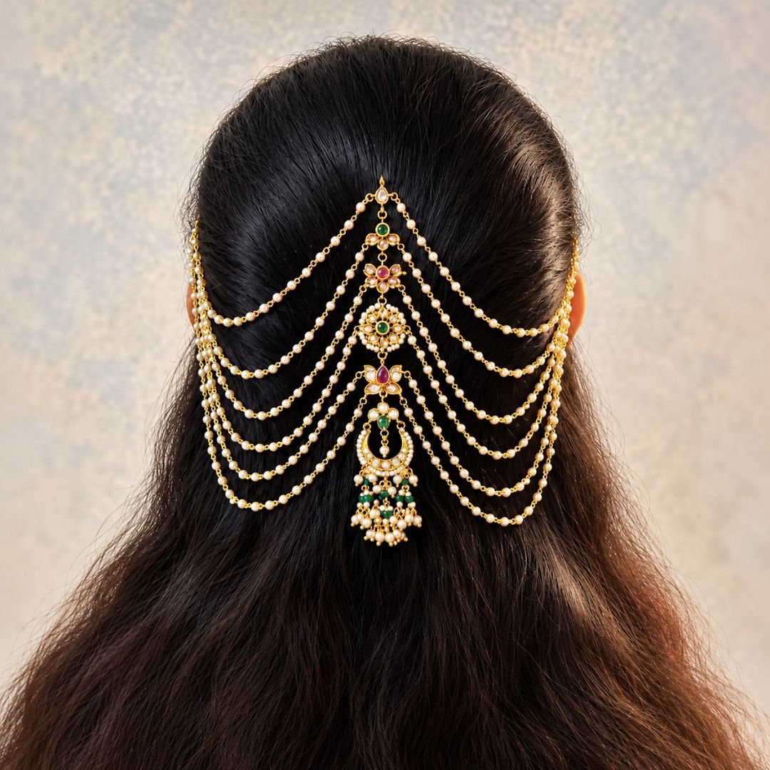 2170 Temple Nakkashi Pearl Hair Chain Accessory - Image 1